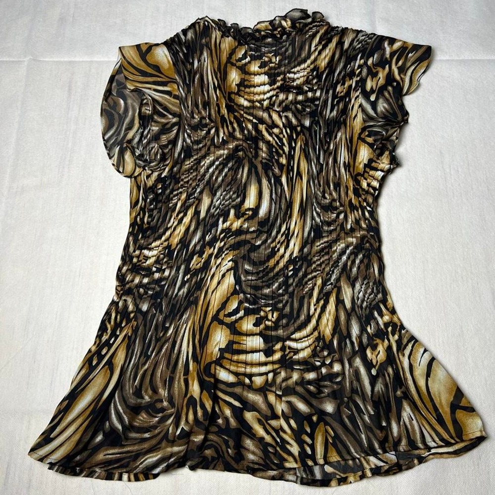 Brown and black abstract swirl blouse with ruffles - Picture 6 of 6
